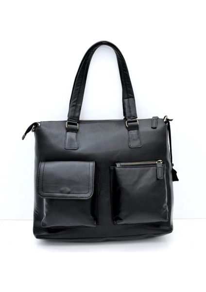 Soly Hakiki Deri Siyah Çok Gözlü Postacı Evrak Çantası