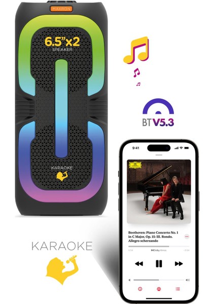 Mxtune 16W Bluetooth Hoparlör LED Işıklı Ses Sistemi Parti Speaker Karaoke Özellikli fırsatları