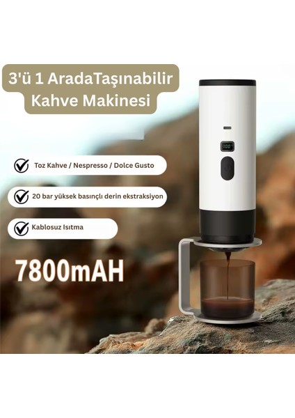 Kablosuz Elektrikli Taşınabilir Espresso Kahve Makinesi – Araba, Ev ve Kamp Için Kapsül ve Toz Kahve, Seyahat Dostu 7800MAH Pil