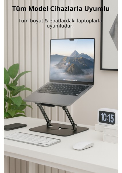 Xleath Tüm Modellerle Uyumlu Katlanabilir Sınırsız Açılı Deri Korumalı Laptop Standı Soğutucu