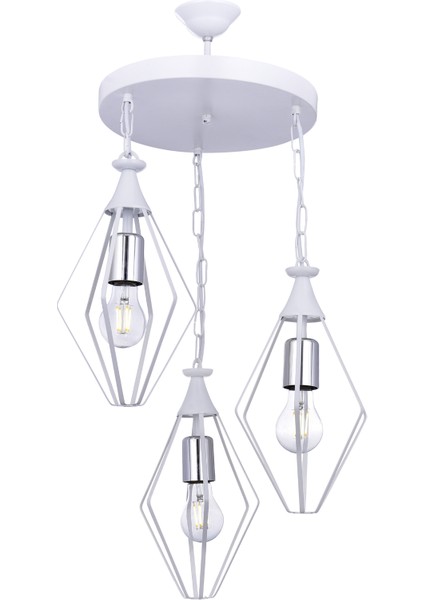 Füze 3’lü Avize – Beyaz | Modern ve Şık Salon & Mutfak Aydınlatma, E27 Uyumlu, Paslanmaz Gövde