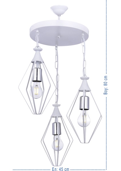 Füze 3’lü Avize – Beyaz | Modern ve Şık Salon & Mutfak Aydınlatma, E27 Uyumlu, Paslanmaz Gövde fiyatları