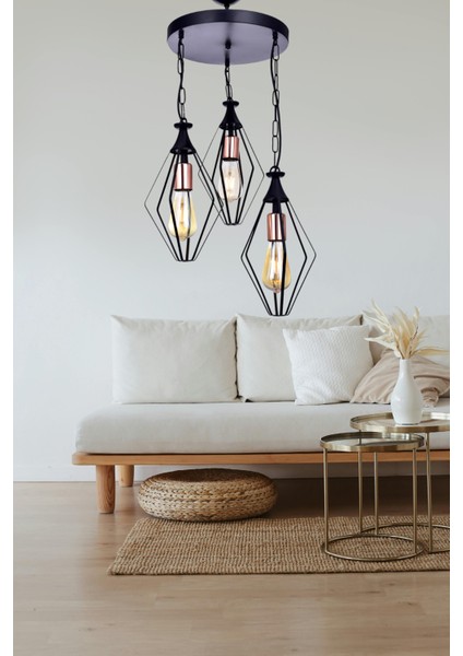 Füze 3’lü Avize – Siyah | Modern ve Şık Salon & Mutfak Aydınlatma, E27 Uyumlu, Paslanmaz Gövde fiyatları