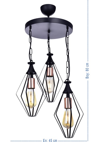 Füze 3’lü Avize – Siyah | Modern ve Şık Salon & Mutfak Aydınlatma, E27 Uyumlu, Paslanmaz Gövde fırsatları