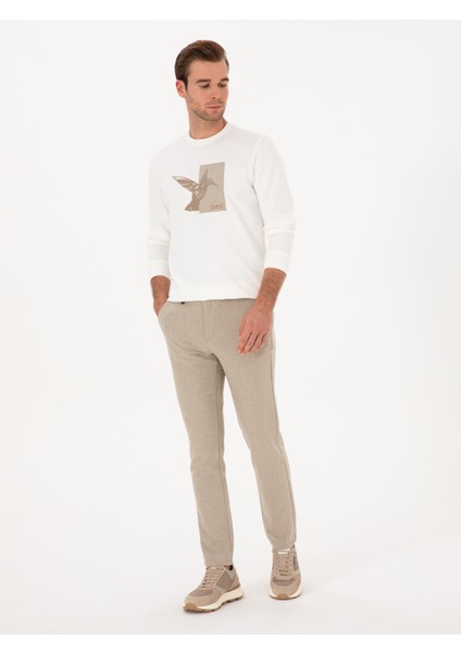Erkek Bej Slim Fit Yün Karışımlı Kanvas Pantolon 50308721-VR011