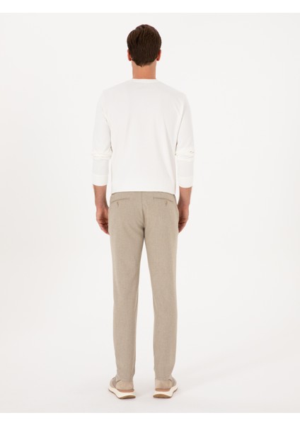 Erkek Bej Slim Fit Yün Karışımlı Kanvas Pantolon 50308721-VR011