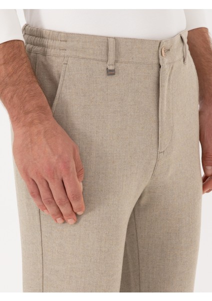Erkek Bej Slim Fit Yün Karışımlı Kanvas Pantolon 50308721-VR011