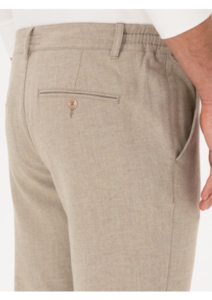 Erkek Bej Slim Fit Yün Karışımlı Kanvas Pantolon 50308721-VR011
