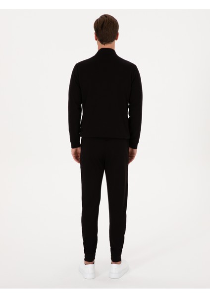 Erkek Siyah Slim Fit Pamuk Karışımlı Paçası Lastikli Eşofman Altı 50309819-VR046