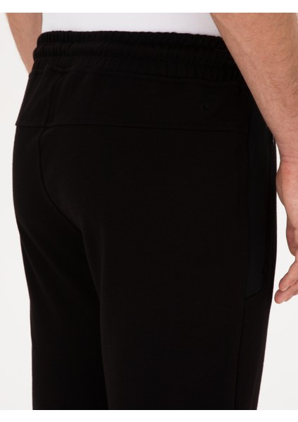 Erkek Siyah Slim Fit Pamuk Karışımlı Paçası Lastikli Eşofman Altı 50309819-VR046