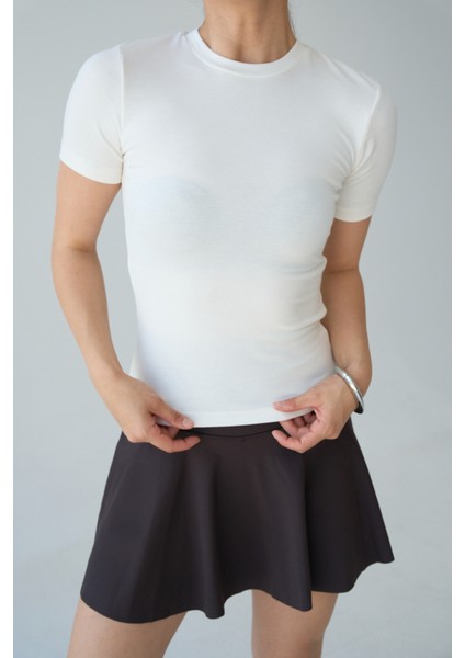 Kadın Kısa Kollu Bisiklet Yaka Basic Viscon Likralı Body