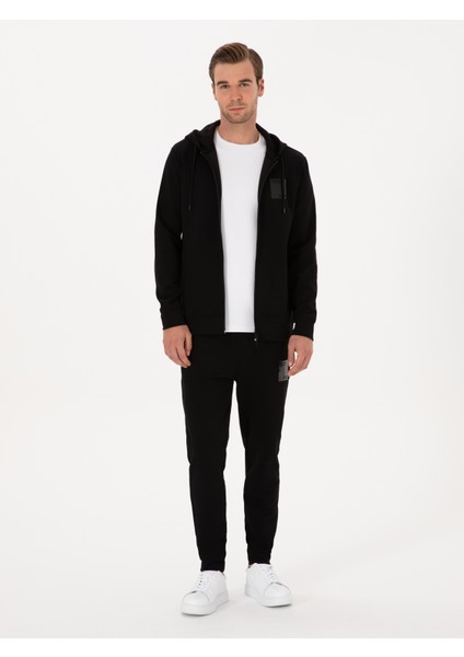 Erkek Siyah Slim Fit Pamuk Karışımlı Paçası Lastikli Eşofman Altı 50311677-VR046 fırsatları