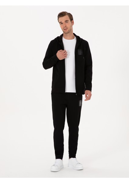 Erkek Siyah Slim Fit Pamuk Karışımlı Paçası Lastikli Eşofman Altı 50311677-VR046