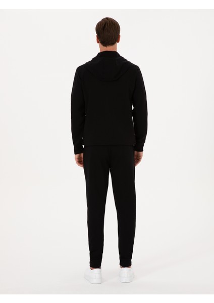 Erkek Siyah Slim Fit Pamuk Karışımlı Paçası Lastikli Eşofman Altı 50311677-VR046