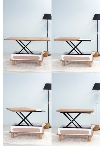 Livia Bohem Akıllı Orta Sehpa , Masa - Çam Tabla , Beyaz Gövde / Hasır Desen Kumaş modelleri