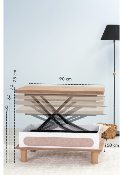 Livia Bohem Akıllı Orta Sehpa , Masa - Çam Tabla , Beyaz Gövde / Hasır Desen Kumaş indirimleri