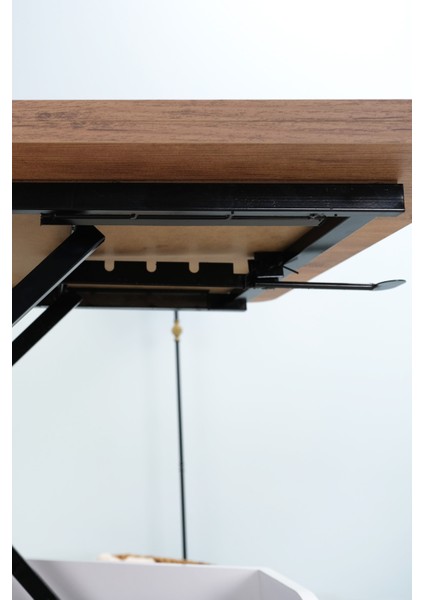 Livia Bohem Akıllı Orta Sehpa , Masa - Çam Tabla , Beyaz Gövde / Hasır Desen Kumaş