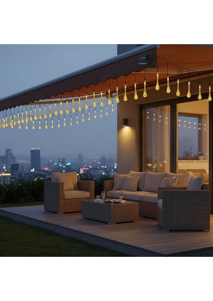 Damla Şeklinde 50 LED Güneş Enerjili Bahçe Balkon Aydınlatma 7 Metre Işık