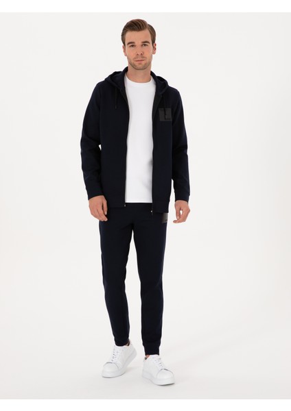 Erkek Lacivert Slim Fit Pamuk Karışımlı Paçası Lastikli Eşofman Altı 50311677-VR033 fırsatları
