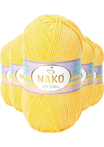 5 Adet Elite Baby El Örgü İpi Tüylenmeyen Bebek Yünü Sarı 2857