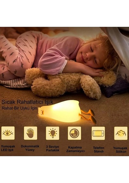 Ördek Gece Lambası Şarjlı Kısılabilir Dekoratif Sevimli Silikon Dokunmatik LED indirimleri