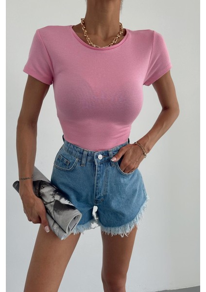 Kadın Kısa Kollu Bisiklet Yaka Basic Viscon Likralı Body modelleri