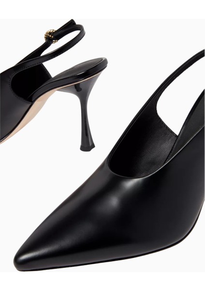 Studıo Amelıa Halo 90 Siyah Deri Sivri Burun, Tokalı El Yapımı Zarif Slingback Topuklu Ayakkabı fırsatları