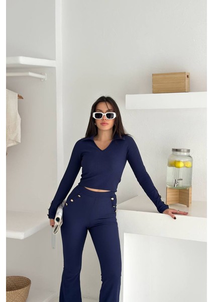 Kadın Polo Yaka Düğme Detaylı Takım NBK4322