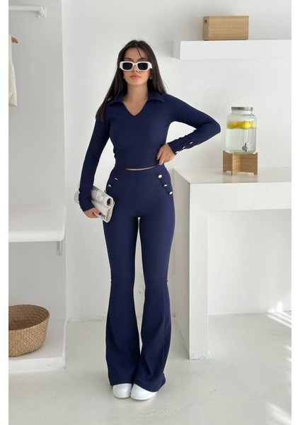 Kadın Polo Yaka Düğme Detaylı Takım NBK4322 modelleri