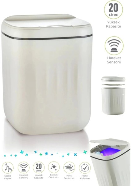 20 Lt Sensörlü Çöp Kovası – Akıllı Antibakteriyel Pilli Otomatik Kapaklı 4 Kalem Pil Dahil modelleri
