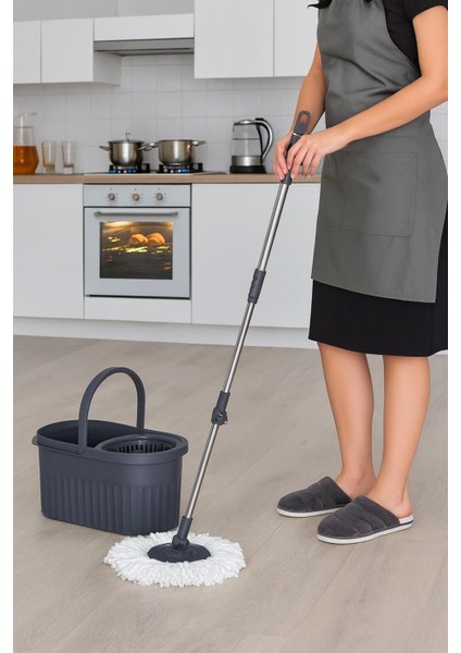 Otomatik Mop Seti Paspas ve Sıkma Kovası, 360° Döner Başlıklı Mikrofiber Yer Temizleme Mor