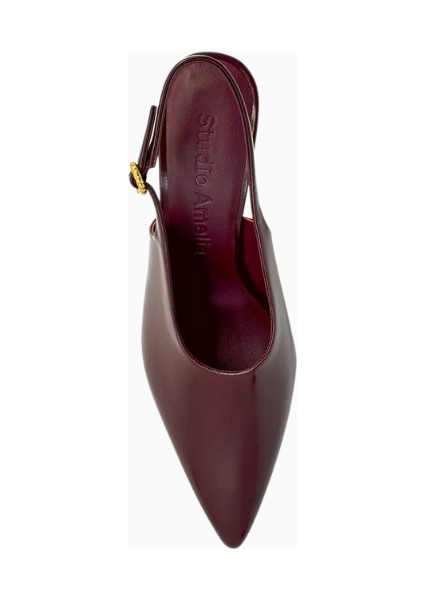 Studıo Amelıa Halo 90 Siyah Deri Sivri Burun, Tokalı El Yapımı Zarif Slingback Topuklu Ayakkabı fırsatları