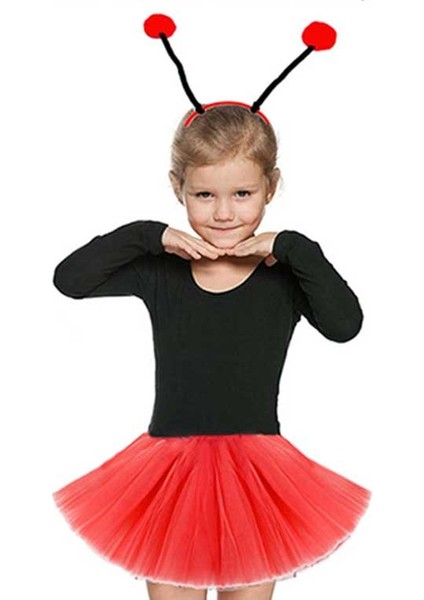 Gösteriler Için Kırmızı Uğur Böceği Tütü Etek ve Kırmızı Uğur Böceği Taç Seti