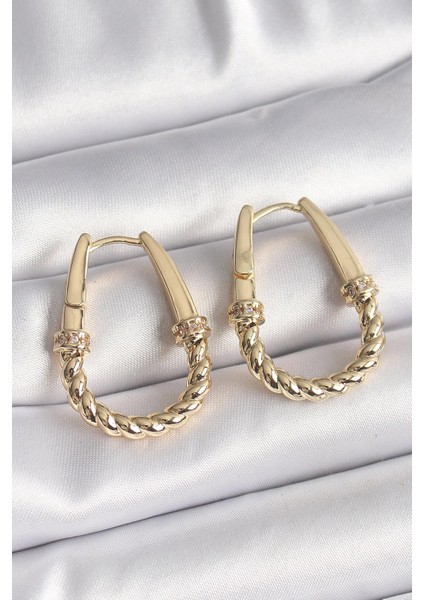 Çelik Gold Renk Burgu Halka Model Kadın Küpe