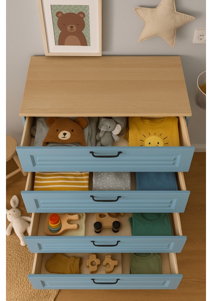 Mavi Çekmeceli Şifonyer | Birinci Sınıf MDF Kalitesi | REHAU Kaplama Kapaklar | Ağaç Ayaklı fiyatları