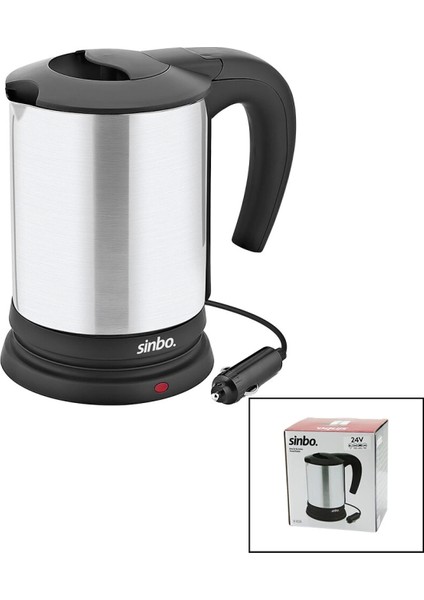 Sinbo SK-8034 24V Araç Içi Kettle Paslanmaz Çelik Su Isıtıcısı 0.8lt 200W Çakmaklık Fişli Plastik Kapak - Kulp (4887)