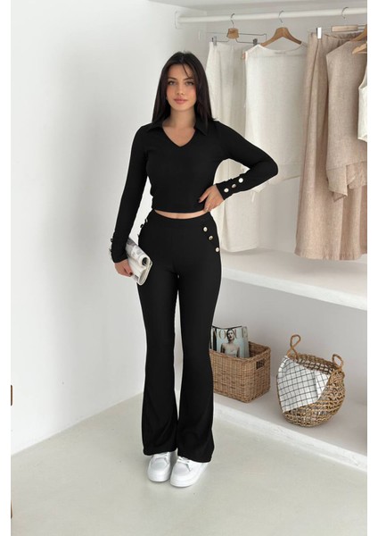 Kadın Polo Yaka Düğme Detaylı Takım NBK4322