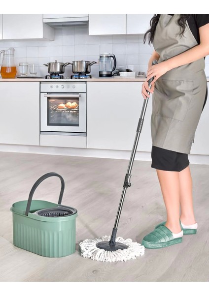 Otomatik Mop Seti Paspas ve Sıkma Kovası, 360° Döner Başlıklı Mikrofiber Yer Temizleme Bordo