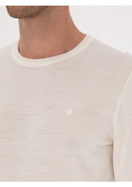 Erkek Beyaz Slim Fit Yün Karışımlı Bisiklet Yaka Basic Triko Kazak 50315266-VR013