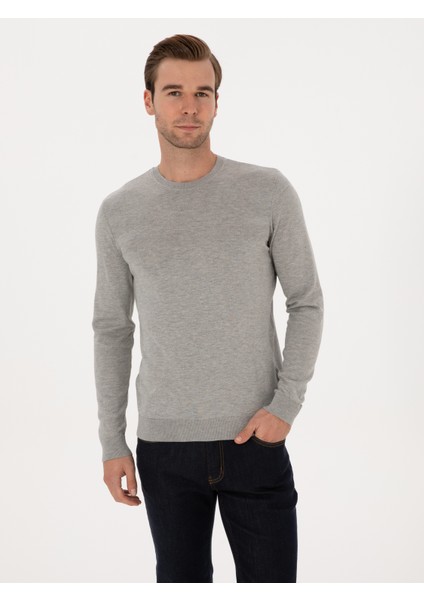 Erkek Füme Slim Fit Pamuk Karışımlı Bisiklet Yaka Triko Kazak 50318982-VR058