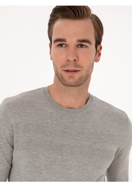 Erkek Füme Slim Fit Pamuk Karışımlı Bisiklet Yaka Triko Kazak 50318982-VR058
