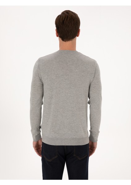 Erkek Füme Slim Fit Pamuk Karışımlı Bisiklet Yaka Triko Kazak 50318982-VR058