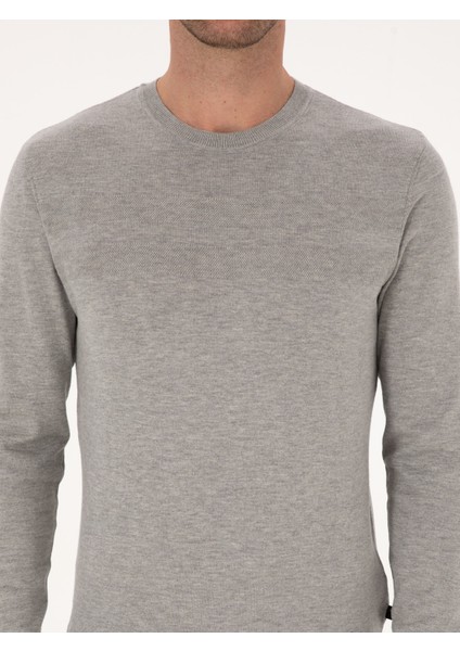 Erkek Füme Slim Fit Pamuk Karışımlı Bisiklet Yaka Triko Kazak 50318982-VR058