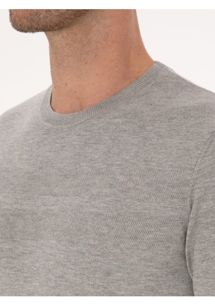 Erkek Füme Slim Fit Pamuk Karışımlı Bisiklet Yaka Triko Kazak 50318982-VR058