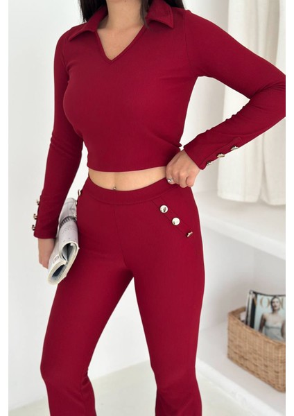 Kadın Polo Yaka Düğme Detaylı Takım NBK4322 fiyatları