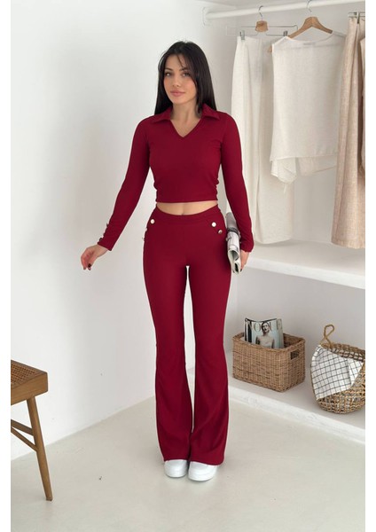 Kadın Polo Yaka Düğme Detaylı Takım NBK4322 modelleri