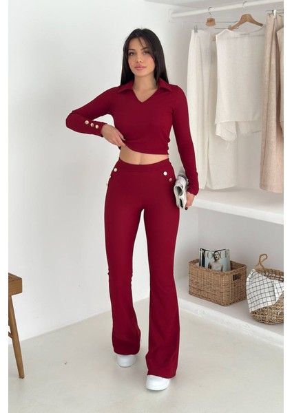 Kadın Polo Yaka Düğme Detaylı Takım NBK4322 fırsatları
