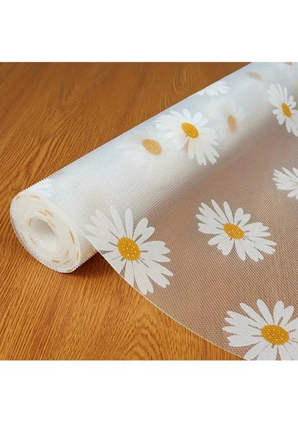 Mutfak Eva Shelf Liner Şeffaf Astar Kaymaz Dolap Içi Çekmece Örtüsü Papatya Desen Mat 45CMX10 Metre fiyatları