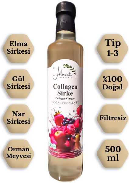Collagen (Kolajen) Sirke Doğal Fermantasyon 500 ml - Katkısız Içilebilir - Tip 1-3