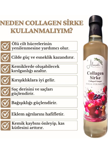 Collagen (Kolajen) Sirke Doğal Fermantasyon 500 ml - Katkısız Içilebilir - Tip 1-3 fiyatları